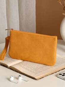 Large Capacity PU Leather Cosmetic Bag, Soft Phone Pouch, Solid Color Anti-Fouling Stationery Bag, Coin Purse