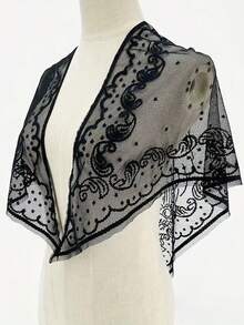 1pc Lace Floral Trim Wedding Veil Scarf Triangular Scarf, Fashionable Lace Trim Breathable Church Headscarf