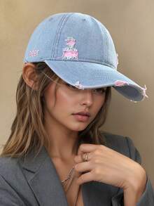 Unisex Casual Adjustable Denim Baseball Cap, Soft Crown, Large Head Circumference, Retro Style, Suitable For Spring & Summer