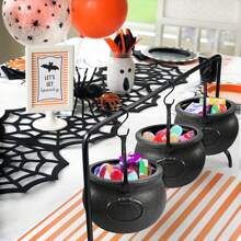 10 pièces/4 pièces/1 pièce Ensemble de mini chaudrons de sorcière d'Halloween, bols à bonbons en plastique noir, décoration d'extérieur pour les fêtes, sans plumes, sans alimentation électrique requise, autoportante, pot de sorcière décoratif en plastique pour le jardin, la pelouse et le patio pour la fête d'Halloween du tour ou du traitement, couleur aléatoire