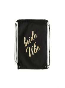 1pc Bride & Bride Tribe Printed Gift Bags,Black And White Drawstring Gift Bag For Wedding Favor, Bride Shower, Bachelorette Party Decorations