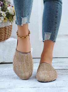 女士时尚镂空编织平底拖鞋，波西米亚风透气沙滩拖鞋