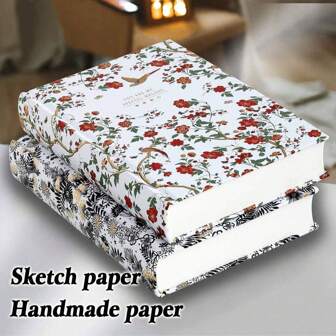 [Vintage blommig anteckningsbok] 1 st. inbunden anteckningsbok med vintageblommor och gyllene tryck - 320 sidor, linjerad, handgjord scrapbook, kreativ skissbok för dagbok - perfekt present till nyår och jul, skolmaterial, skolstart