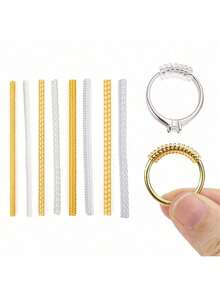 1 Set/8pcs Invisible Plastic Coiled Adjustable Ring Sizer, Transparent & Gold Spring Cord Rings Adjuster, Unisex Suitable For Any Occasion, Can Be Gift For Friends - Spring rope set - View 10