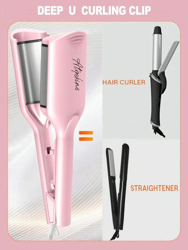 UKLISS Outil de coiffure en forme de U profond & Fer à friser & Fer à lisser, Pince à onduler en forme de V profond, Coiffure à haute température sèche et humide, Grandes vagues sans effort en un clic, Excellent cadeau de coiffure pour la petite amie et la mère, Indispensable pour la rentrée scolaire (Rose)