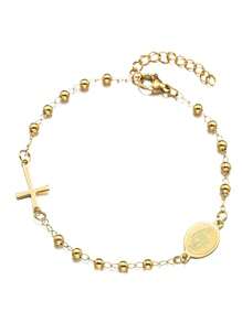 1pc 3mm Rosary, Stainless Steel Virgin Mary Bracelet, Gift For Valentine's Day, Mother's Day - Multicolor - View 5