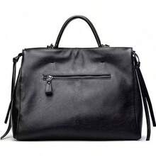 2025新款大容量时尚女士手提包，轻巧奢华单肩托特包，简约办公公文包 - 黑色 - 查看 4