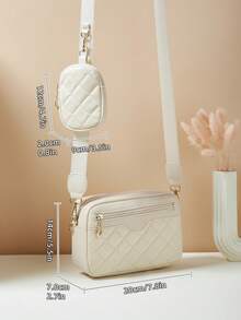 1pc Girls Mini Wave Pattern Embossed Letter Pouch, Phone Wallet Coin Purse - Beige - View 2