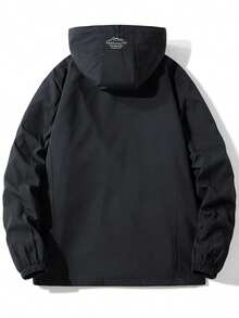 男士户外防风夹克，防水防风，带帽，适合户外运动，多功能拉链口袋，送给男友或老公的绝佳礼物，秋季必备 - 黑色 - 查看 5