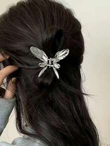 发夹 1 件女士简约花朵设计金属大发夹，时尚合金鲨鱼发夹，适合发髻，适合日常佩戴、派对、淋浴发饰优雅爪夹，学校用品，大学