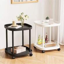 1pc Modern Simple Creative Coffee Table With 2-Tier Storage Shelves, Suitable For Living Room, Bedside, Bedroom And Office, Milky & Oil Style Coffee Table, Easy To Assemble
