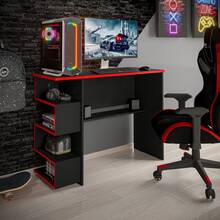 Elite Gaming Computer Table – Compact Desk With Side Niches – Ideal For Study, Work Or Games – Assorted Colors - Red - View 1
