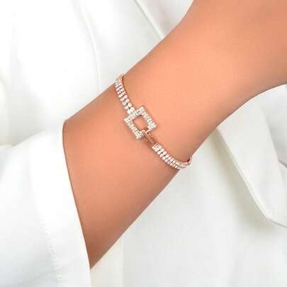 Luxurious Jewelry Rhinestone Decor Geometric Chain Women Tennis Fashion Bracelet