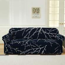 1pc 1/2/3 Seater Ruffled Sofa Cover Printed Stretch Sofa Slipcover,Universal Fit For Bedroom And Living Room - Black - View 5