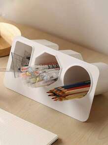 1 pezzo Scatola portaoggetti multifunzionale adesiva con tre scomparti, portapenne da scrivania, per forniture scolastiche, per il ritorno a scuola