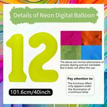 1 quả bóng bay số 0-9 huỳnh quang, kích thước 40 inch (khoảng 101,6 cm), màu vàng neon, thích hợp cho tiệc sinh nhật, lễ tốt nghiệp, đám cưới, kỷ niệm, Giáng sinh, trang trí năm mới, trang trí tiệc phát sáng, phụ kiện chụp ảnh. - Màu vàng - Xem 29