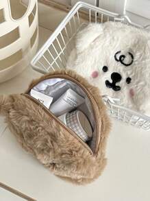 1 件可爱卡通毛绒软熊零钱包耳机包刺绣卡包收纳袋