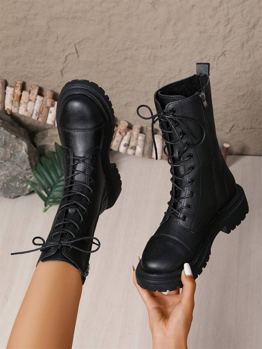 2025 New Thick Sole Women's Boots, British Style Skinny Boots, Autumn/Spring Boots, Riding Boots, Popular Short Boots,Party - Black - View 1