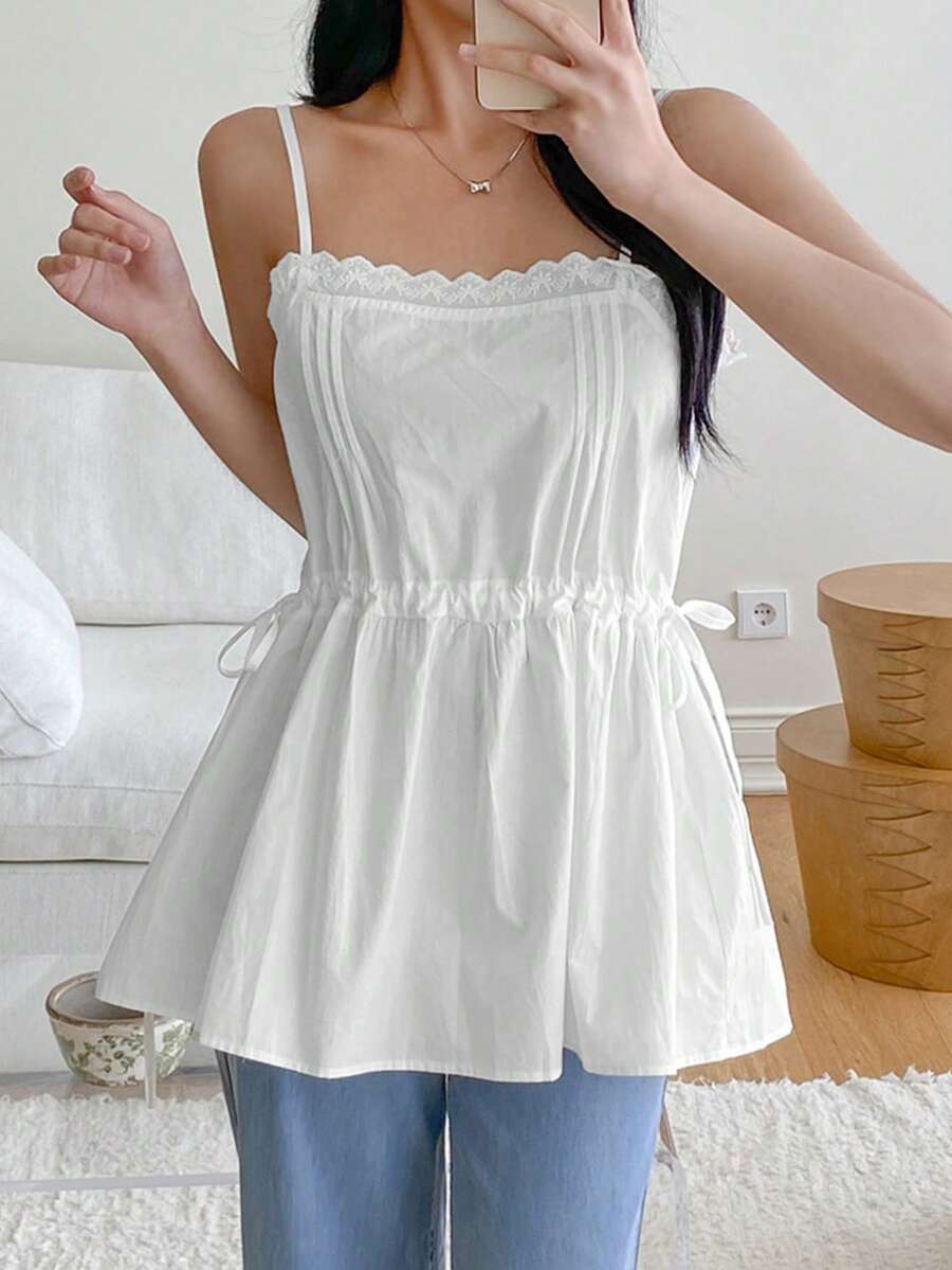 2025 Spring & Summer New Versatile Minimalist Women Spaghetti Strap Tank Top - White - View 1
