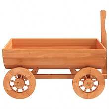 Decorative Wagon Cart Planter Outdoor Solid Wood Fir Garden Trolley With Wheels Drainage Hole 27.6"X16.9"X21.3"