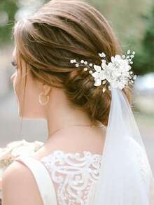 3pcs/Set Bridal Wedding Flower Crystal Pearl Hair Clips, Rhinestone Embellished White Floral Hair Accessories