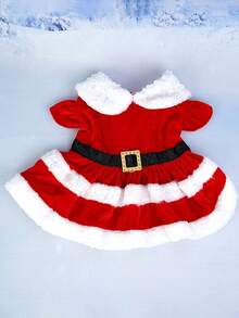 1 pieza Vestido elegante y lindo de poliéster rojo con ribete blanco, cálido para mascotas en Navidad, adecuado para gatos y perros pequeños/medianos en otoño/invierno (excluyendo el sombrero)