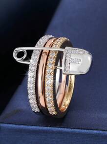 1 pezzo Anello da donna unico con design a 3 anelli e un singolo ago, decorato con zirconia cubica