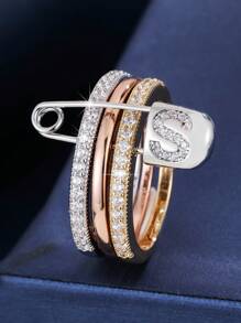 1 pezzo Anello da donna unico con design a 3 anelli e un singolo ago, decorato con zirconia cubica