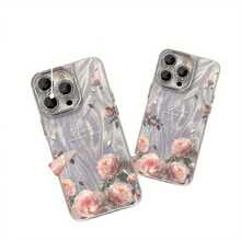 Funda para teléfono 1 pieza adecuada para teléfono con 16 flores, teléfono con textura de estampado rosa literario, anticaída, elementos florales divertidos, teléfono duradero, la mejor familia y amigos, adecuado para 16 15 14 13 12 11 Pro y otros modelos. - Colores mixtos 1 - Ver 3
