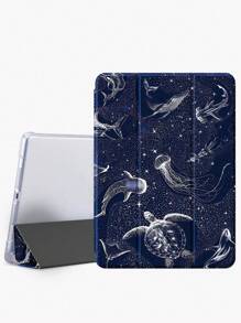 Ein schönes und niedliches Seeschildkröten-, Wal-, Quallen- und Ozean-bemaltes Muster mit stoßfester Auslegung, passend für iPad 7. Generation, 8. Generation (10,2 Zoll), 10. Generation Schutzhüllen, mit integriertem Stiftschlitz, unterstützt Schlaf- und Aufwachfunktionen, Urlaubsgeschenk, Neujahrgeschenk.