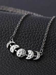 1pc Vintage Creative Lunar Eclipse Necklace, Women Fashion Jewelry Accessory - Silver - View 3