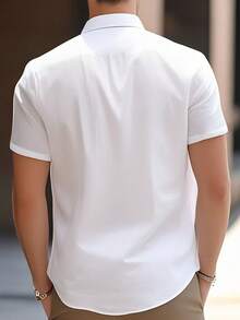 男士舒适短袖复古休闲衬衫，修身夏季上衣 - 白色 - 查看 3