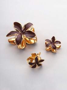 3pcs Zinc Alloy Enamel Lily Flower Hair Clips, Cute Girls Summer Beach Holiday Hair Clips, Daisy Flower Elegant Hair Clips, Women's Half-Covered Hair Clips, Hair Claws, Fairy Hair Clips (Random Style Paper Board), Fashion Hair Clips Accessories For Autumn/Winter Elegant Claw Clip Holiday Essential Hair Accessories - Brown - View 6