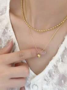 经典双仿珍珠链圆球吊坠防水不锈钢珠宝项链，时尚女士珠宝配饰