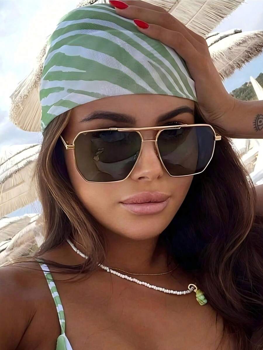 1 件女士金属几何优雅美学色调基础时尚眼镜，适合返校生日海滩外出装划船驾驶度假装配饰飞行员形状