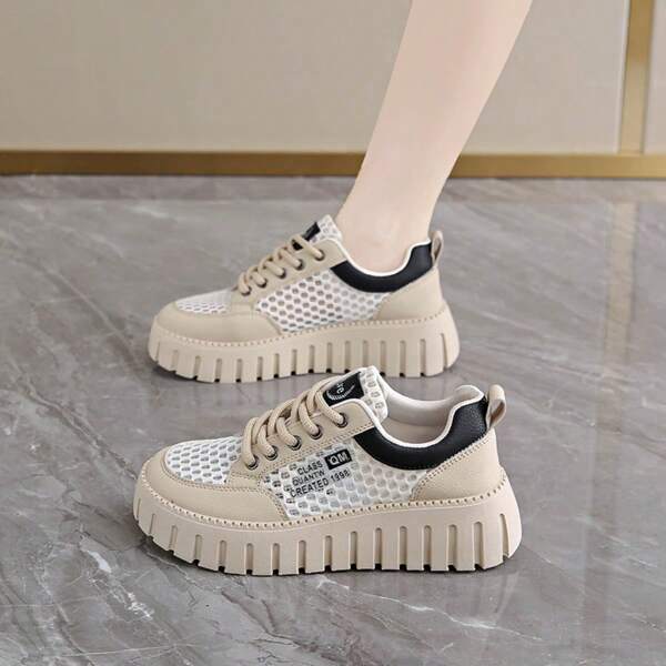 Women's Breathable Summer Mesh Hollow Platform Sneakers, Thick Sole, Non-Stuffy