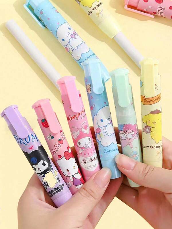Sanrio 1Pc Creative Press Eraser Hello Anime Kuromi Melody Cinnamoroll Kitty Cartoon Stationery Gift Office School Supplies Back To School School Supplies(Some Parts May Be Random)