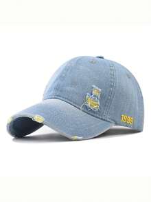 Unisex Casual Adjustable Denim Baseball Cap, Soft Crown, Large Head Circumference, Retro Style, Suitable For Spring & Summer