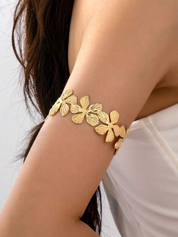 1 pulsera de metal con diseño de flor elegante, para uso diario o de vacaciones de las mujeres