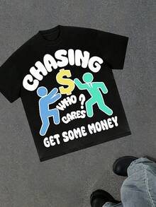 CHASING  Y2K Gothic Clothing(Cotton T-Shirt) Men's Round Neck Short-Sleeved Cotton Casual T-Shirt, Loose Style, Versatile, Unisex, Suitable For Holiday Travel! - 黑色5 - 查看 1