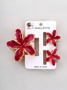 3个锌合金珐琅百合花发夹，可爱女孩夏季海滩度假发夹，雏菊优雅发夹，女士半包式发夹，发爪，仙女发夹（随机款式纸板），秋冬季时尚发夹配饰 - 查看 3