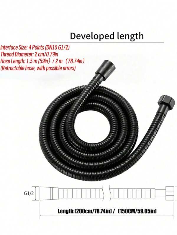 59 Inch/79 Inch Shower Hose, 304 Stainless Steel Hose Body + PVC Inner Tube, Transparent Inner Tube, Reinforced Explosion-Proof Shower Hose, Bathroom Water Heater Shower Head Hose, Stainless Steel Shower Hose Accessories