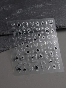 2张古铜色美甲贴纸，星月图腾图案，太阳系黑色和银色爱心图案，带背胶，DIY美甲贴花。贴在指甲上，涂一层透明指甲油或亮油，指甲会更漂亮，贴纸也会更持久。美甲用品 - 彩色 - 查看 3