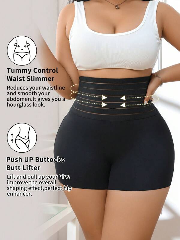 Women's Plus Size Black High Waist Slimming Tummy Shaper Control Brief Panties
