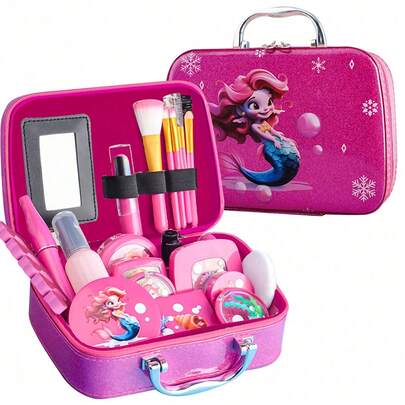 儿童假装玩化妆套装玩具（假的）、钱包整理器和模拟场景互动游戏、随机款式 DIY 指甲贴纸、圣诞节和新年的绝佳礼物