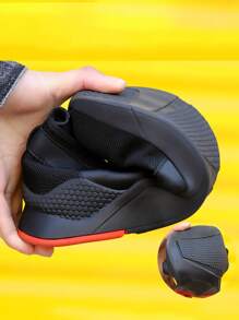 1 Piar Sapatos respiráveis com biqueira de aço para homens, sola de borracha, biqueira de aço, tênis, botas, tênis de trabalho leves, pretos, antiderrapantes, à prova de furos, proteção industrial, calçados de trabalho para mulheres, armazéns, fabricação, jardineiros