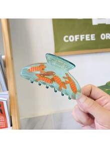 1pc Oversized Acetate Cute Curly Perm Cat & Goldfish Bowl Hair Claw Clip, Matte Anti-Slip Everyday Hair Accessory, Beautiful Gift Hair Accessories Animal Hair Clips, School Stuff, College