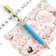 1 支干花圆珠笔 - 金属扭转笔，中号笔尖，圆形笔身，蓝色墨水，适合 14 岁以上学生和办公室使用 - 黑色 - 查看 7