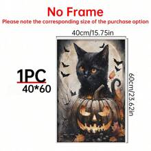 1 pièce, Chat noir d'Halloween - Art mural, Esthétique décorative sombre, Cabine sombre, Imprimé gothique sur le lac, 1 set de 1, Affiches sur canevas, Murs en canevas décorés comme cadeaux d'anniversaire et de remise des diplômes pour la maison, le salon, la chambre, la cuisine et la salle de bain.