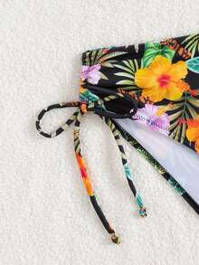 女士两件套泳衣，印花高弹针织面料，82% 涤纶 + 18% 氨纶，几何图案，抽绳设计，上衣 195gsm，里料 130gsm，夏季沙滩度假装 - 彩色 - 查看 4